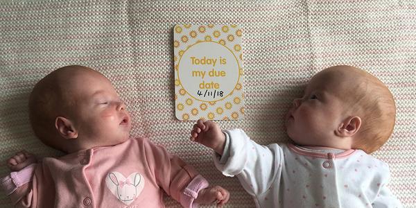 Identical baby twins, Poppy and Jessica