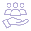 Icon showing a hand holding three people