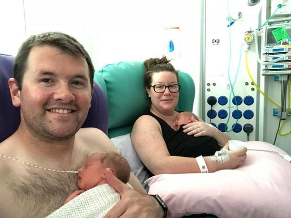 Jennifer House, husband and newborn twins Piran and Poppy