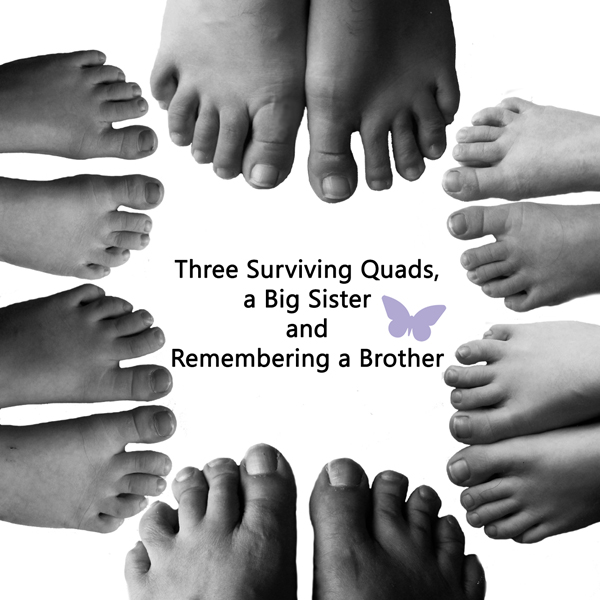 Two sets of adult feet and four sets of child's feet together