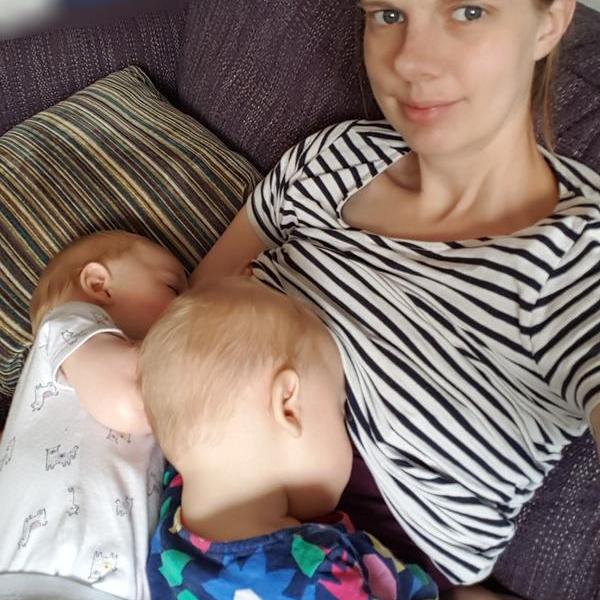 Lucy breastfeeding her twins