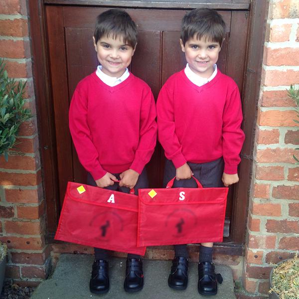 First day at school for twin boys, Aurelio and Seve 