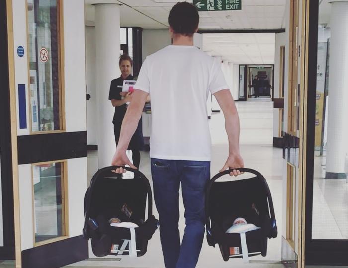 Twins leaving hospital and going home
