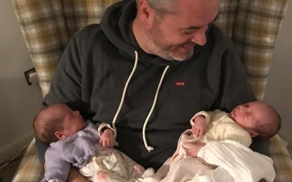 Kriss Ross with twin baby girls, Isla and Catie