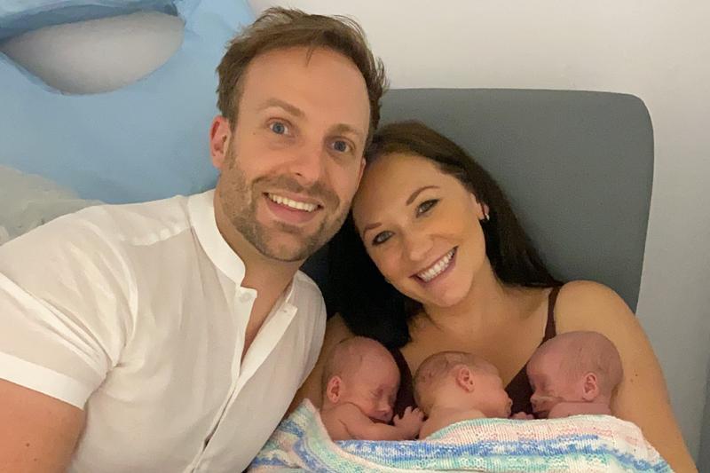 Gina and Craig Dewdney with their newborn triplets