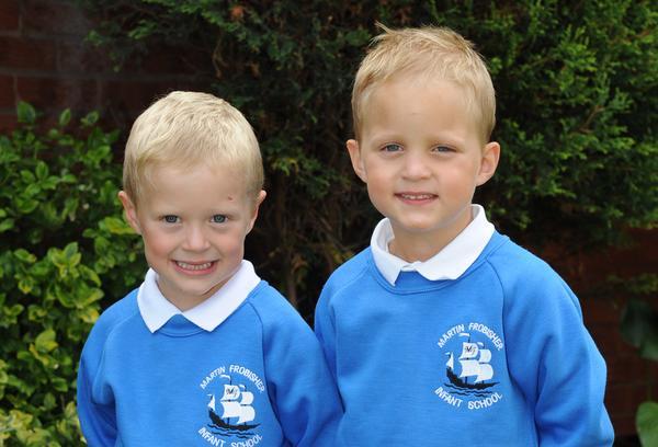 First day of school for twin boys